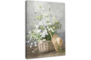 Dazzlewall Framed Daisy Flower Wall Art Decor Rustic Floral Prints, Farmhouse Botanical Canvas Wall Art for Bathroom Living Room Decor 12x16 in