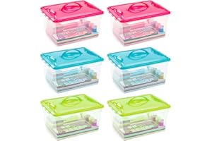 AC - Pack de 6 cajas de ordenación de plástico - Transparente con asa - Nº 9 - Contenedor para almacenar juguetes, libros, ropa, mantas. Capacidad 12 litros. Dimensiones aprox.: 18 x 34 x 27 cm (Surt)