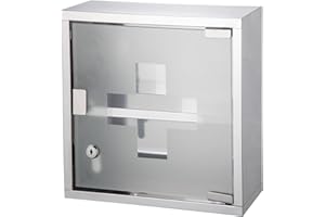 Bond Hardware® Stainless Steel Wall Mounted Lockable Medicine Cabinet First Aid Box With 2 Shelves & Frosted Glass Door