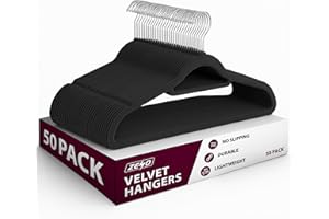 ZENO Velvet Hangers 50 Pack | Coat Hangers Adult | Non Slip Clothes Hangers with Tie Bar 360° Hook | Space Saving Wardrobe Organisers | Durable & Sturdy Velvet Hanger for Adults | Black