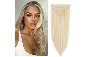 Cybelleza Przedłużanie włosów proste klipsy blond jasne blond 60 cm 8 szt. przedłużanie włosów syntetyczne proste długie sztuczne sztuczne włosy naturalne treski do włosów dla kobiet