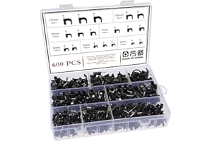 Kinsinder 600 pezzi Nero Fermacavo con Chiodo, Fermacavi Rotondi Fermacavi Fermacavi Gestione dei cavi elettrici per la casa o l'ufficio 4mm 5mm 6mm 7mm 8mm 10mm 12mm