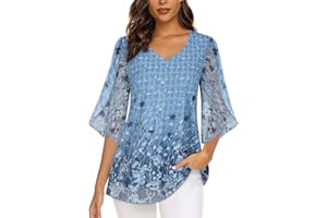 Syphiby Womens Overlap Ruffle Sleeve V Neck Elastic Mesh Blouse Loose Flowy Tunic Tops