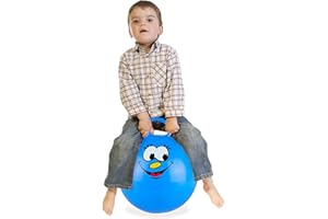 Relaxdays Pallone Rimbalzante, Palla per Saltare, Skippy Ball, Bambini, Ø 45 cm, Indoor & Outdoor, con Maniglia, Blu