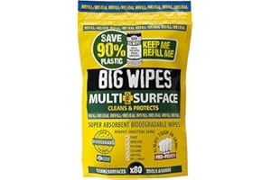 Big Wipes Multi-Surface Industrial Wipes, Refill Bags, 80 Wipes Use 90% Less Plastic, Biodegradable Professional Wipes, 4 Biobased Solvents, Skin Friendly