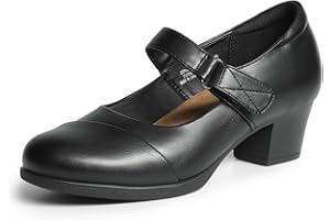 DREAM PAIRS Mary Janes, zapatos de tacón grueso y bajo para mujer, con puntera cerrada, cómodos, de punta redonda, para el trabajo, boda