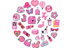 Leogony 30PCS Pink Girls Charms for Crocs Shoe, Accessories Shoe Charms for Kids Teenage