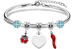 Angelra Regalo Donna Bracciale Donne Portafortuna Cuore Lettere Iniziali Corno Rosso Coccinella Braccialetto Charm Gioielli di Regalo di Compleanno Natale