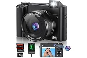 LECRAN 4K Digital Camera for Photography, 64MP Autofocus Vlogging Camera for YouTube with Selfie Lens, Compact Digital Camera with Flash, 16X Zoom, Anti-Shake, 32GB Card, 2 Batteries