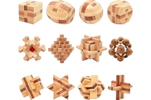 Surplex Zestaw 12 sztuk Premium drewnianych łamigłówek 3D, IQ Puzzle i gry logiczne dla dorosłych i dzieci, gra cierpliwości, Brainteaser, gra zręcznościowa, drewniana zabawka edukacyjna