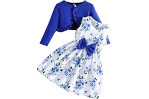 Yanmucy Little Girls Dresses with Cardigan Sets 2PCS Baby Girls Floral Dresses Kids Long Sleeve Coat Clothes for 2-12 Years