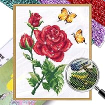 RKFLGEW DIY Kreuzstich-Set Mit Perlen - Fantasierosa Rosen Design 40x50cm