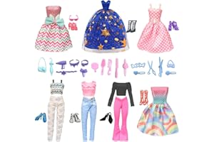 YITULOU Conjuntos de Ropa Compatible con Barbie Ropa, 56 Piezas Incluyendo 1 Vestido 3 Vestido de Moda 3 Top 3 Pantalones 20 Zapatos 18 Accesorios al Azar para Muñecas de 11.5 Pulgadas en Navidad, Cumpleaños
