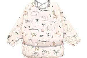 Little Dimsum Baby Weaning Bib with Sleeves, Long Sleeve Waterproof Feeding Coverall Bib Food Large Pocket Apron,Soft and Skin-Friendly Easy to Wipe,for Baby Infant Toddlers Weaning