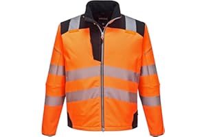 Portwest T402 Men's PW3 Hi Vis Waterproof Jacket - Windproof High Visibility Reflective Softshell Safety Jacket Orange/Black, Large