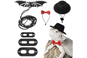 HACRAHO Arnés y correa de dragón barbudo, kit de correa de lagarto ajustable de 3 piezas de cuero de reptil lagarto correa con alas frescas para anfibios y otros animales de mascotas pequeñas