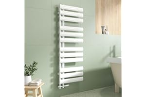 EMKE Secador de Toallas de Agua Caliente Tubo Oval,112x40cm,Radiador de Baño de Tubo Oval,Calentador de Toallas,radiador baño Pared,385W,Blanco