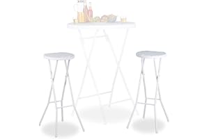Relaxdays Tabouret pliant de jardin BASTIAN lot de 2 sans dossier résistant hauteur 80 cm chaise de bar plastique optique rotin, blanc
