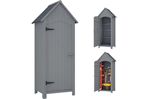 Outsunny Gartenschrank Holz Gerätehaus Gartenhaus Geräteschuppen Geräteschrank Holzhütte Giebeldach Bitumenpappe Grau 77,5 x 54,2 x 179,5 cm