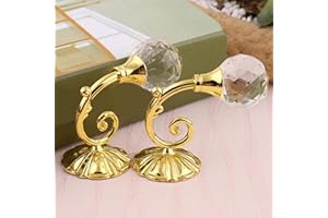 Fiacvrs 2Pcs Metal Crystal Glass Curtain Holdback Wall Mounted Tie Back Curtain Holder(Gold)