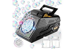 PANAMALAR Machine à Bulles Automatique Portable et Rechargeable pour Enfants - 10000+ Bulles par Minute avec 6 Grands Trous/2 Solutions pour Extérieur Mariage Fête, Noir