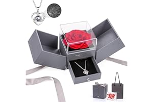 DIGI4U Preserved Rose Gifts for Her Women Mum Girlfriend Wife with I Love You Necklace in 100 Languages, Presents for Birthday Anniversary Valentines Christmas Mothers Day