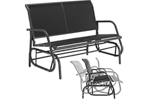 ‎TECTAKE tectake® outdoor Schaukel Bank, 2-Sitzer Schaukelstuhl wetterfest, Gartenbank mit Schaukelmechanismus, bis 300 kg belastbar, Lounge Möbel für Park, Garten, Terrasse Balkon, 121 x 72 x 86,5 cm -schwarz