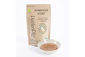 HeldenPilz® | Organic Kombucha Scoby | Fungo da tè cresciuto | Skoby + liquido + regalo | Produzione fino a 6 litri | 100% ingredienti naturali | Confezione biologica sostenibile e senza plastica