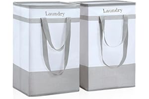 ROSOS Laundry Bin, 80 L Collapsible Laundry Baskets, 2 Pack Laundry Hamper with Extended Double Handle, Foldable Laundry Basket for Laundry Bedroom Bathroom Dorm Storage Clothes Toys, Grey