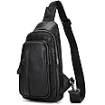 newsbirds Sling Bag, Genuine Leather Crossbody Backpack Chest Bag for Men Women Casual Hiking Daypack Multipurpose Chest Bag for Work College