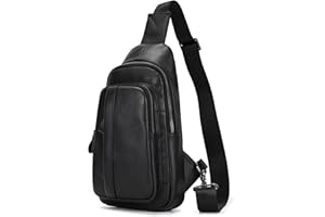 newsbirds Sling Bag Leather Shoulder Bag Chest Bag Shoulder Bag Men's Bum Bag Backpack Daypacks Waterproof Leather, 9337 Black, Retro