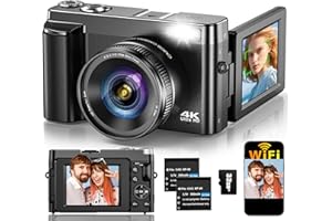 DULUVULU Digital Camera,4K 64MP Wifi Vlogging Camera for Youtube with 180° Flip Screen,16X Digital Zoom Compact Digital Camera with 32GB Card, 2 Batteries for Beginners
