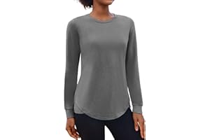 PINSPARK Haut d'entraînement à manches longues pour femme – T-shirt de yoga léger à col rond pour la gym, la course à pied, le sport d'automne