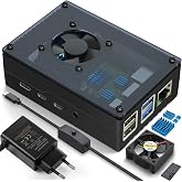 Miuzei Raspberry Pi 4 Case with 5V 3A USB-C On/Off Switch, 15W Power Supply Case, Visible Acrylic Fan, Aluminum Heatsink Only