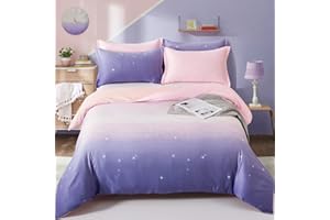 DJY Pink and Purple Gradient Bedding Set Galaxy Duvet Cover Pillowcases with Zipper Closure for Kids Girls Teens Adults (Double Size 200x200cm)