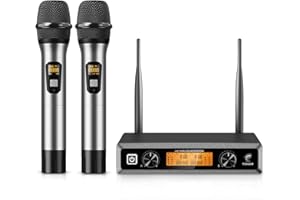 TONOR TW820 Wireless Microphones, Metal Dual Professional UHF Cordless Dynamic Mic, Handheld Mic System with Receiver for Home Karaoke, Meeting, Party, Church, DJ, Wedding, Singing, 200ft, Silver
