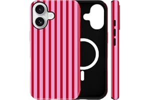 Jusy Handyhülle Magnetische für iPhone 16 Hülle, Aesthetic Gestreifte Sommer Muster Motiv Design, Kompatibel mit MagSafe Zweischichtige Stoßfest Bumper Case, Rot