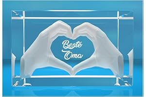 VIP-LASER 3D Glas Kristall mit Gravur I Herz aus zwei Händen I Text: Beste Oma! I Das tolle Geschenk zum Muttertag, Geburtstag oder Weihnachten