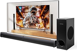 MEREDO Soundbar per TV PC Gaming Soundbar con Subwoofer 2.1CH Altoparlanti per computer 2 in 1 staccabili Trasmissione audio USB e bassi/acuti regolabili 5 EQ -HD-ARC/BT5.4/Ottico/AUX