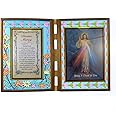 C BC Stained glass double frame with prayer and Divine Mercy Jesus image 18cm