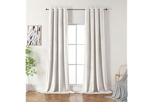 CUCRAF Tenda in velluto con occhielli, protezione dal freddo, set da 2 pezzi, altezza 260 x larghezza 132, colore crema, elegante, isolata termicamente, in velluto, per soggiorno, camera da letto