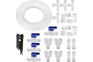 HAXIHA Weiß Wasserzulaufleitung Universal Anschluss-Set 20M,Kühlschrankschlauch,20Stück RO Water Filter Fitting Schlauchverbinder,für1/4 Zoll Schlauch Wasserschlauch(Y+T+I+L Typ Combo+Absperrventil)