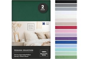 ‎VEL VET HOME VelvetHome Doppelpack Spannbettlaken 90x200cm | 100% gekämmte Baumwolle 165gsm | 2er Set Bettlaken 90x200 bis 25 cm Matratzenhöhe | Jersey | Premium Qualität | Dunkelgrün | 90 x 200 +30