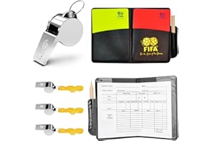 Txeouse Set di Cartellini Arbitro Calcio con 3 Fischietto in Metallo/Penna a Sfera/Carta Rossa e Una Gialla per Giochi Sportivi