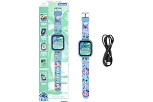 LEXIBOOK, Disney Stitch, Reloj con cámara Selfie, Pantalla táctil HD, Cámara 720p, Reproductor MP3, Altavoz Integrado, Dictáfono, Podómetro, 5 Juegos, Azul, DMW070DLXB
