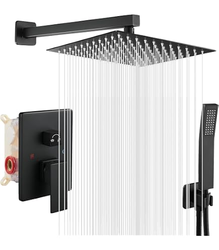 RUMOSE Duschsystem Mattschwarz – 30,5 Cm Regenduschkopf + Handbrause, CUPC-zertifiziert, 2-in-1