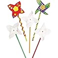 Baker Ross Windmill Craft Activity Pack (Pack of 8) Make Your Own Pinwheel Kit for Kids to Decorate, White, 8 Pack