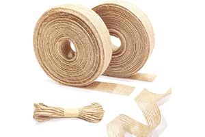 QEEQPF 2 rouleaux de ruban de jute artisanal et 1 paquet de ficelle de jute naturelle, ruban de toile de jute rustique naturel 20M (2cm) et corde de jute 5M (3mm), pour projets d'artisanat, emballage cadeau
