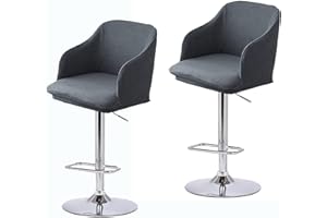 Mswborml Set of 2 Curved Back Bar Stool Slipcovers with Arms, Stretch Bar Stool Cover for Bar Height Side Chair Slipcovers, Swivel Chair Protector for Counter Kitchen Dining Room Desk,Gray