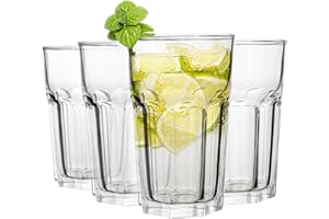Premier Housewares Luxor Drinking Glasses Set of 4 | Tumbler Water Glass Cups for Everyday Use | Solid Tall Pint Glasses for Highball | BBQ, Juice, Cocktail, Restaurants, Home Bar